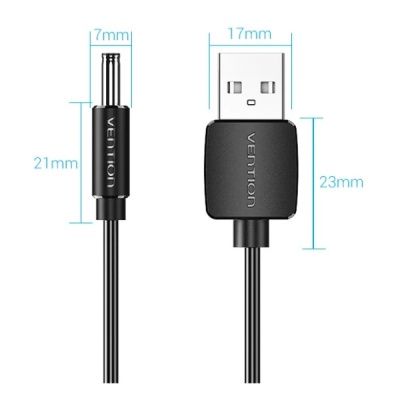 Кабель живлення USB to DC 3.5 1.0m 5V 2A PVC Black Vention (CEXBF)
