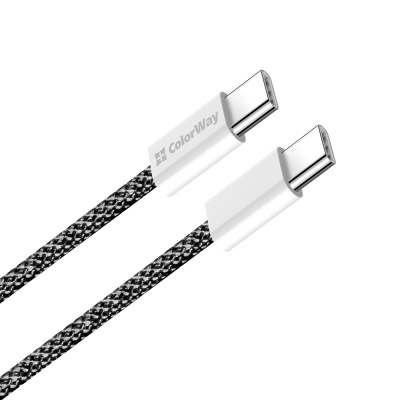 Дата кабель USB-C to USB-C 2.0m (braided cotton) (PD Fast Charging 60W) 3.0А black ColorWay (CW-CBPDCC068-BK)