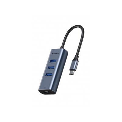 Концентратор Baseus Type-C to USB3.0*3+RJ45, grey (CAHUB-M0G)