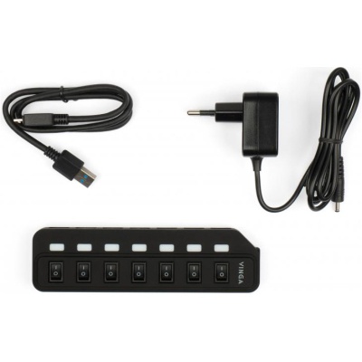 Концентратор Vinga USB3.0 to 7*USB3.0 1m cable with Switch and Power Adapter (VHA3A7B)