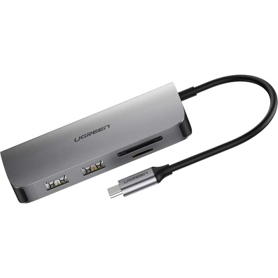 Концентратор Ugreen USB3.0 Type-C to USB 3.0x2/HDMI/RJ45/SD/TF/PD CM212 gray (50852)