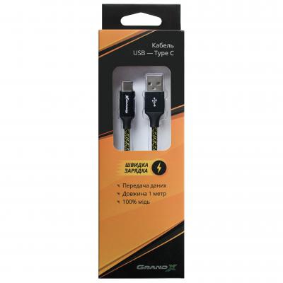 Дата кабель USB 2.0 AM to Type-C 1.0m Yellow/Black Grand-X (FC06YB)