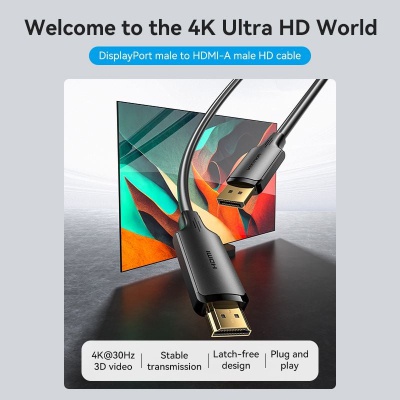 Кабель мультимедійний DisplayPort M to HDMI M 1.8m 4K black Vention (HFOBAC)