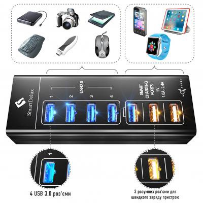 Концентратор AirOn SmartDelux 4-ports USB 3.0 + 3-ports super charging (86000150125)