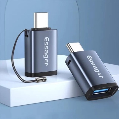 Перехідник OTG USB 3.0 AF to USB-C M gray Essager (EZJAC-SRA0G)