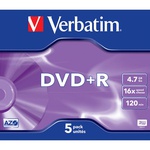 Диск DVD+R Verbatim 4.7Gb 16X Jewel case 5шт MATT Silver (43497)