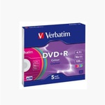 Диск DVD Verbatim 4.7Gb 16X Slim case 5 шт COLOUR SURFACE DVD+R (43556)