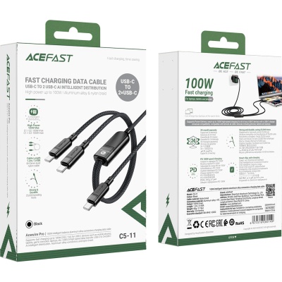 Дата кабель USB 2.0 USB-C 2in1 0.8m + sub 0.4m, 100W, C5-11 Acefast (6974316280149)