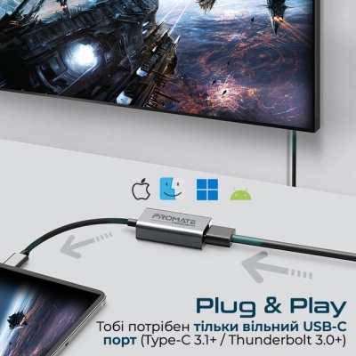 Перехідник USB-C to HDMI 4K30Hz grey Promate (medialink-h1.grey)
