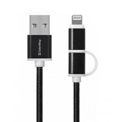 Дата кабель USB 2.0 AM to Lightning + Micro 5P ColorWay (CW-CBU2001-BK)