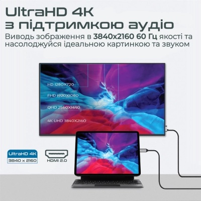 Кабель мультимедійний USB-C to HDMI hdmi-pd100.grey Promate (hdmi-pd100.grey)
