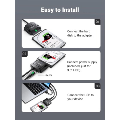 Переходник USB 3.0 Type-А to SATA III (F) CR108 Ugreen (20611)