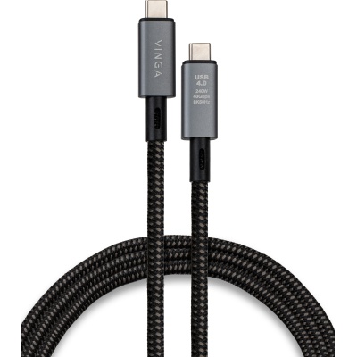 Дата кабель USB-C to USB-C 0.8m USB4 240W 40GBps 8K60Hz Nylon Vinga (VCPDCU4)