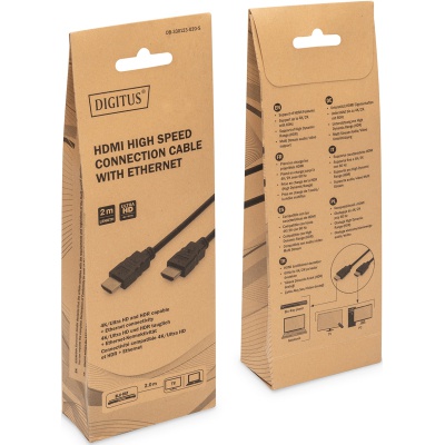Кабель мультимедійний HDMI M to HDMI M 2.0m 4K60Hz w/Ethernet black Digitus (DB-330123-020-S)