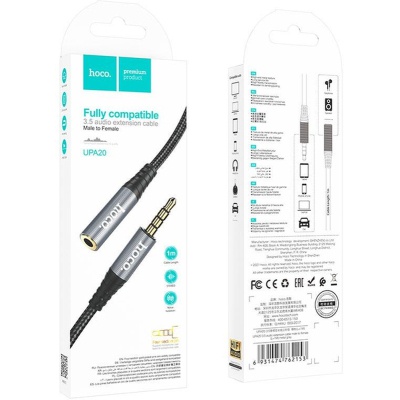 Кабель мультимедійний 3.5mm M to 3.5mm F 2.0m Gray HOCO (6931474762160)