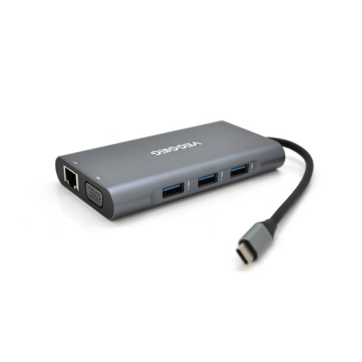 Концентратор VEGGIEG USB-C 7-in-1 USB-C + 3xUSB 3.0 + HDMI + VGA + SD/TF + RJ45 0.1m silver (TC10-U)