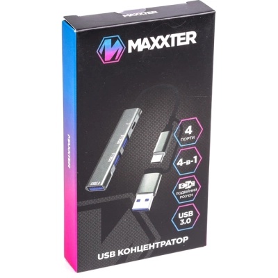 Концентратор Maxxter USB-C + USB-A to 1xUSB 3.0 + 2xUSB 2.0 + 1xUSB-C (HU3C-4P1CN-01)