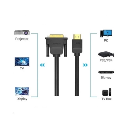 Кабель мультимедійний HDMI M to DVI M 1.0m black Vention (ABFBF)