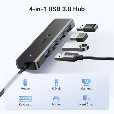 Концентратор Ugreen USB 3.0 to 4хUSB 3.0 0.15m Space Gray CM219 (25851)