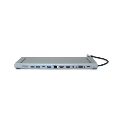 Концентратор Voltronic USB-C 12-in-1 USB-C + 2xUSB 2.0 + USB 3.0 + 2xHDMI + VGA + SD/TF + RJ45 + 3.5mm + PD 0.1m silver (YT-HTC12in1)