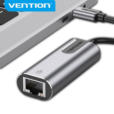 Перехідник USB3.1 Type-C to Ethernet RJ45 1000Mb Aluminum black Vention (CFNHB)