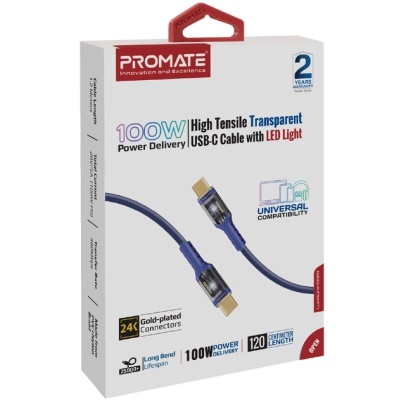 Дата кабель USB-C to USB-C lucidline-cc120.navy Promate (lucidline-cc120.navy)