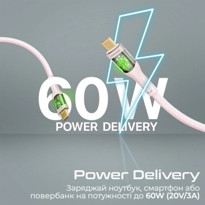 Дата кабель USB-C to USB-C transline-cc200.pink Promate (transline-cc200.pink)
