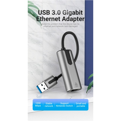 Перехідник USB 3.0 to Ethernet RJ45 1000Mb Aluminum black Vention (CEWHB)