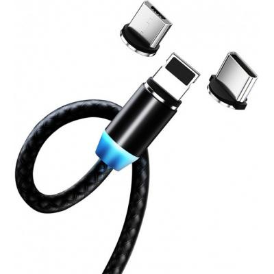 Дата кабель USB 3в1 (Lightning+MicroUSB+Type-C) Magnet only charge ColorWay (CW-CBUU020-BK)