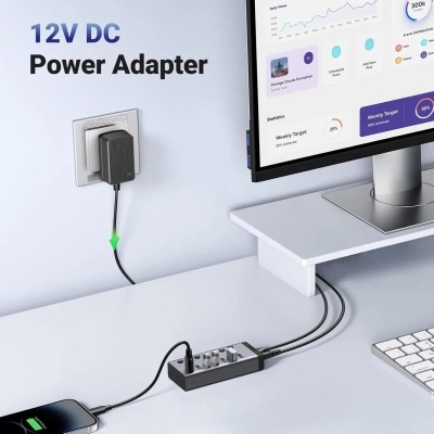 Концентратор Ugreen USB 3.0 to 7xUSB 3.0 with power supply CM481 gray (90307)