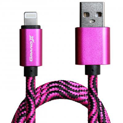 Дата кабель USB 2.0 AM to Lightning 1.0m Rose/Black Grand-X (FL05RSB)