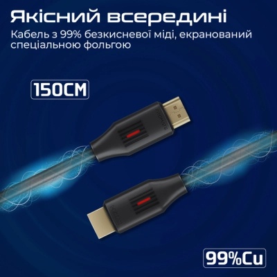 Кабель мультимедійний HDMI to HDMI 1.5m v2.0 black Promate (prolink4k60-150)