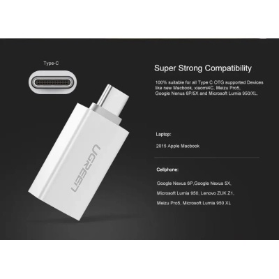 Перехідник OTG USB 3.0 AF to USB-C US173 White UGREEN (30155)