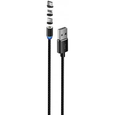 Дата кабель USB 3в1 (Lightning+MicroUSB+Type-C) Magnet only charge ColorWay (CW-CBUU020-BK)