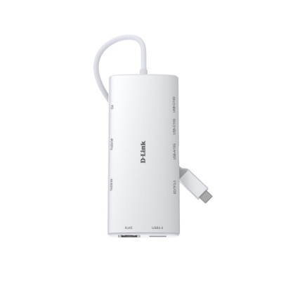 Концентратор D-Link USB-C 10-in-1 2xHDMI + 1xRJ45 1000Mbps + 2xUSB-C + USB 3.1 + USB 3.0 + SD + TF silver (DUP-A01)