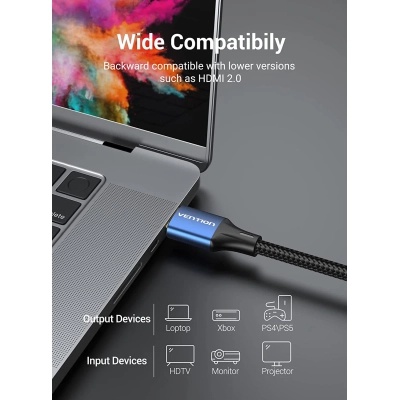 Кабель мультимедійний HDMI M to HDMI M 1.5m 8K cotton braided blue Vention (ALGLG)