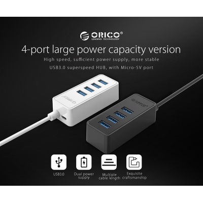 Концентратор Orico USB 3.0 4 ports (W5P-U3-100-BK-PR) (CA911264)