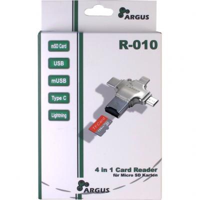 Считыватель флеш-карт Argus USB2.0/USB Type C/ Micro-USB/Lightning, TF (R-010)