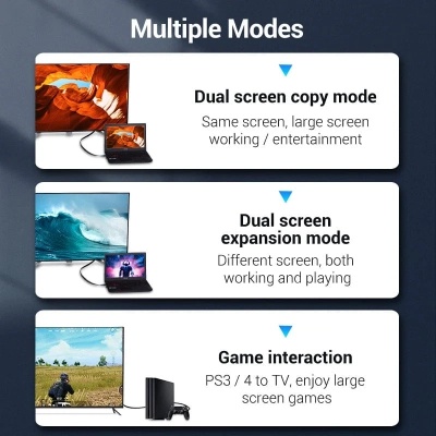 Кабель мультимедійний HDMI M to HDMI M 2.0m flat black Vention (AAKBH)