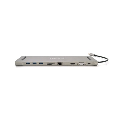 Концентратор VEGGIEG USB-C 8-in-1 USB-C + 3xUSB 3.0 + HDMI + VGA + 3.5mm + SD/TF + RJ45 0.1m silver (TC10)