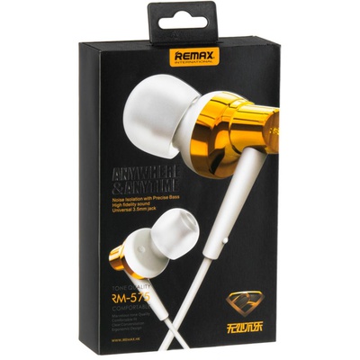 Наушники HF RM-575 White/Gold (mic + button call answering) Remax (42292)