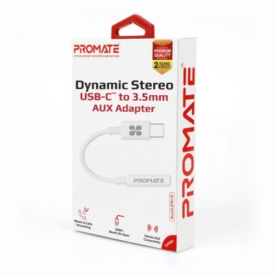 Перехідник USB-C to 3.5mm F 0.2m white Promate (auxlink-c.white)