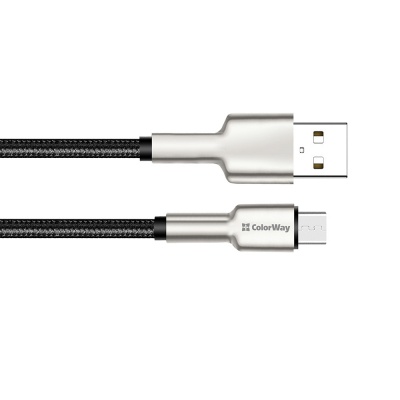 Дата кабель USB 2.0 AM to Micro 5P 1.0m head metal black ColorWay (CW-CBUM046-BK)