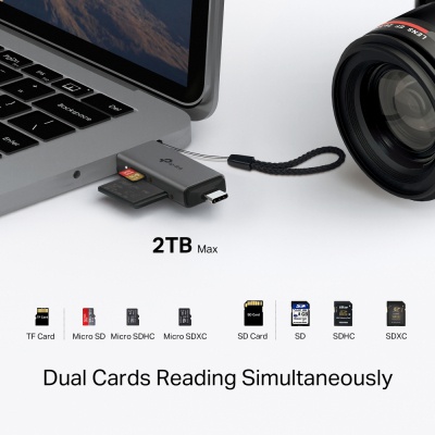 Зчитувач флеш-карт TP-Link USB-C + USB 2.0 SD + TF silver (UA430D)