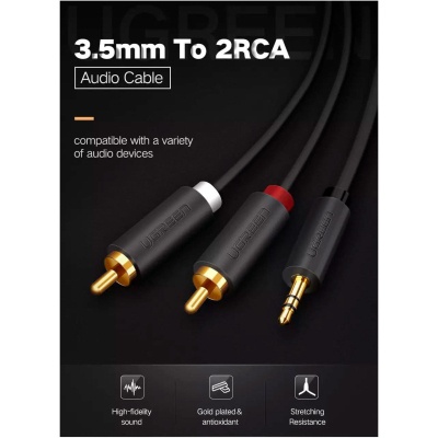 Кабель мультимедійний 3.5mm M to 2xRCA M 2.0m AV102 black UGREEN (10510)