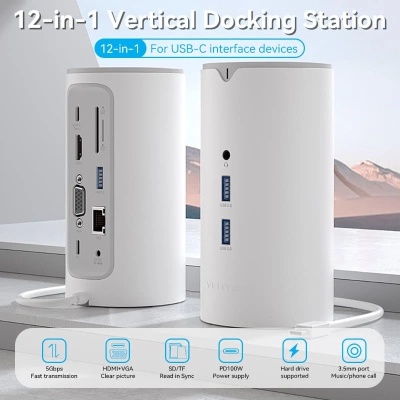 Концентратор Vention USB3.1 Type-C to HDMI/VGA/USB3.0x3/RJ45/SD/TF/TRRS 3.5m/PD/DC100W12-in-1 (TPHWC-EU)