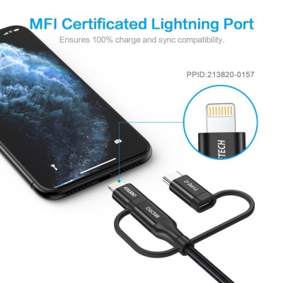 Дата кабель USB 2.0 AM to Lightning + Micro 5P + Type-C 1.2m MFI Choetech (IP0030-BK)