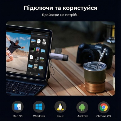 Зчитувач флеш-карт Ugreen USB-C + USB to TF/SD 3.0 CM185 gray (50706)