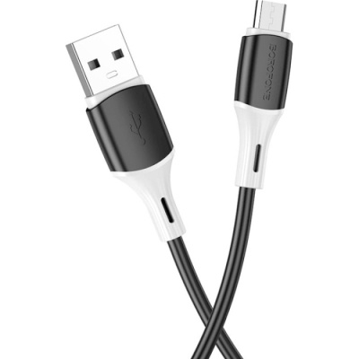 Дата кабель USB 2.0 AM to Micro 5P 1.0m 2.4A silicone BX79 black BOROFONE (6974443384765)