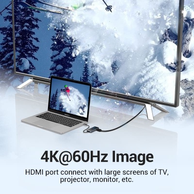 Концентратор Vention USB 3.1 Type-C to HDMI 4K60Hz/USB 3.0х3/RJ45/PD 87W 6-in-1 Mirrored Surface (TFFHB)